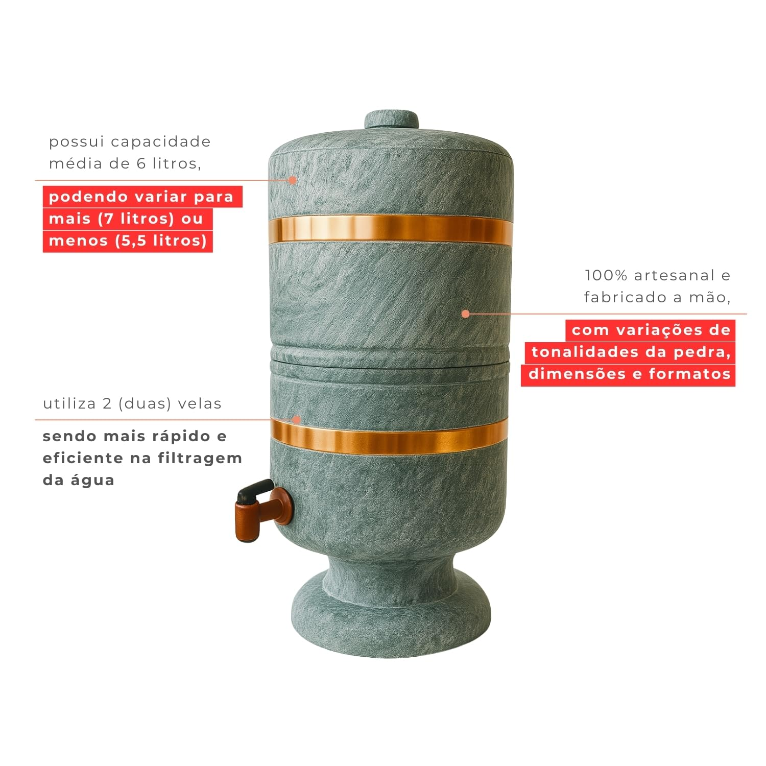 Filtro de Água Rústico de Pedra Sabão de 6 Litros: Artesanato em Ouro Preto