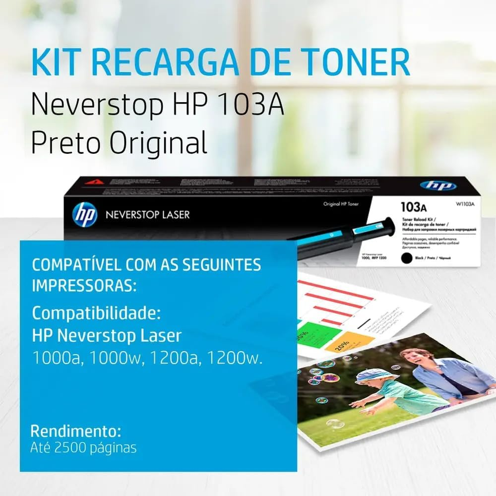 Kit de Recarga de Toner Neverstop HP 103A (W1103AB) para Impressoras Neverstop Laser 1000 e 1200