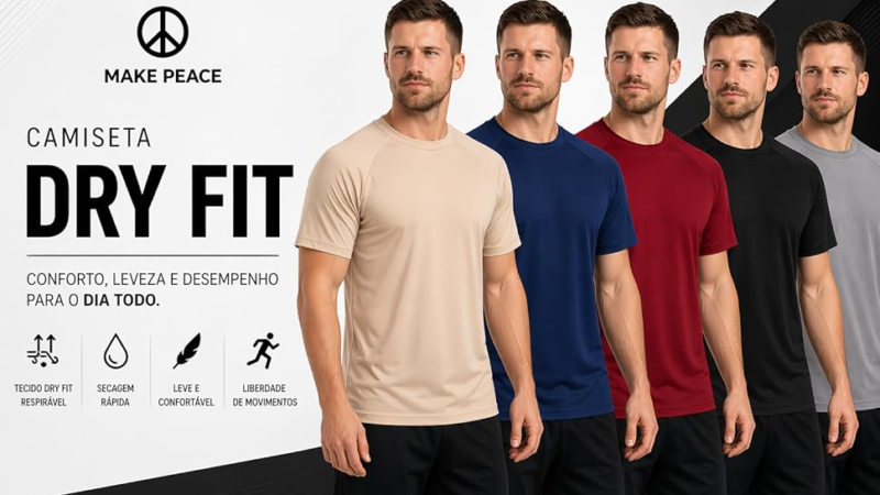 Kit 5 Camisetas Dryfit Masculinas para Treino na Academia