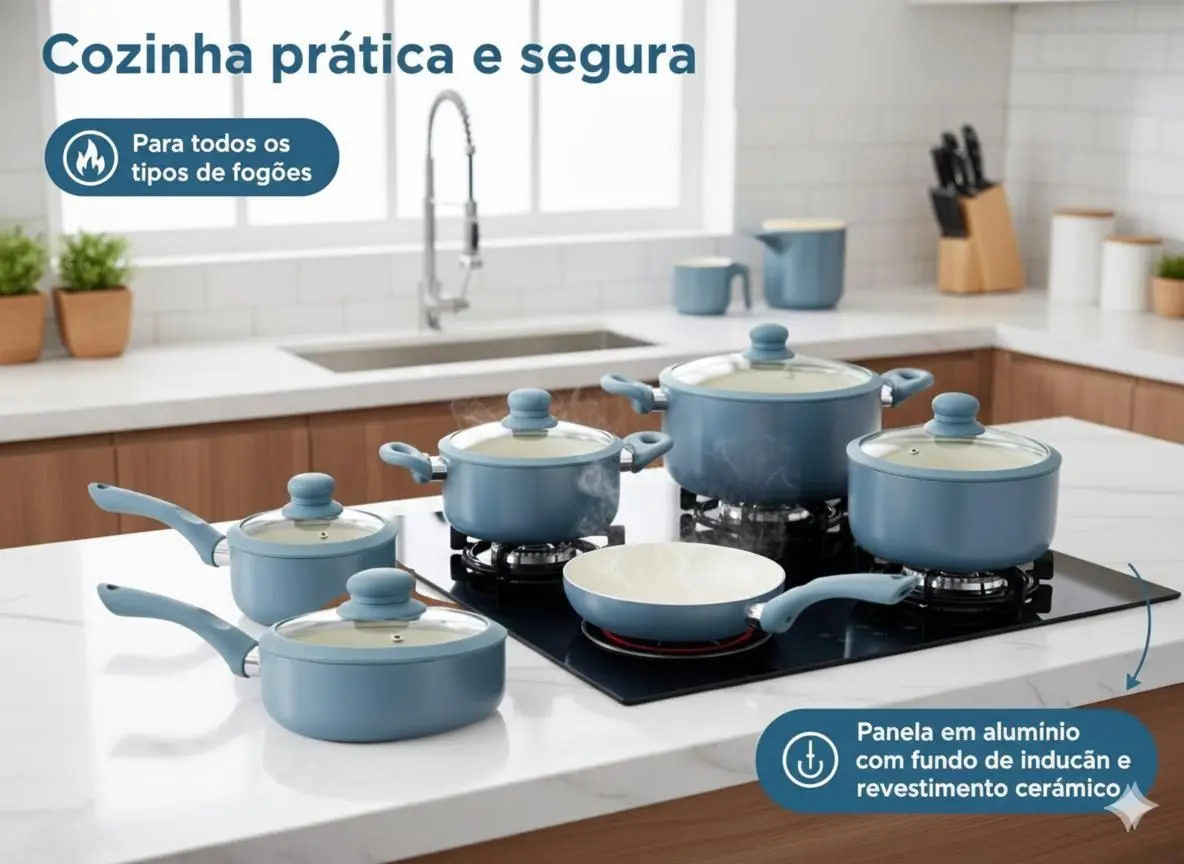 Descubra o Jogo de Panelas de Indução Casambiente Cerâmica – Azul 7 Peças Genebra