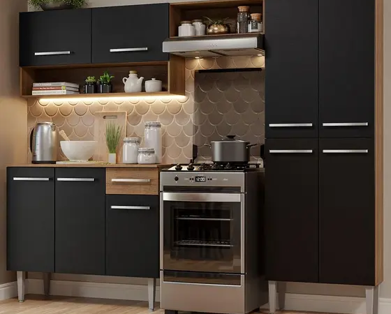 Armário de Cozinha Compacta Rustic/Preto Emilly Pop Madesa