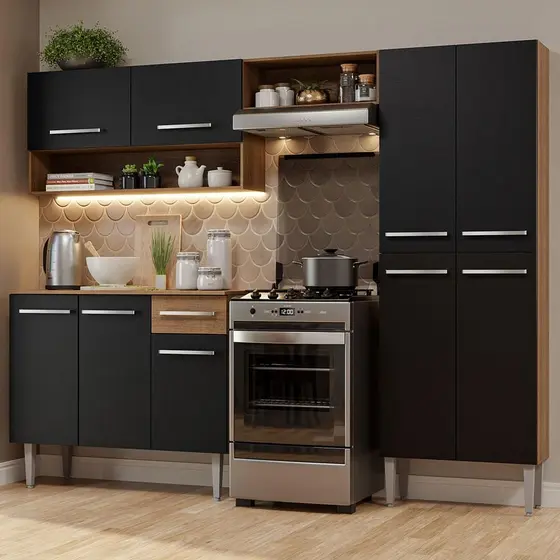 Armário de Cozinha Compacta Rustic/Preto Emilly Pop Madesa